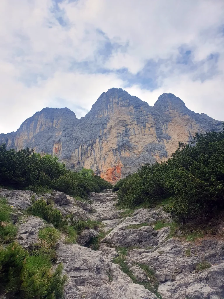 Rocky mountains under a cloudy sky on the Austrian Alps.